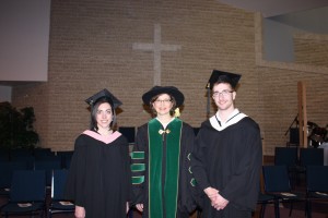 CMU President Pauls with 2013 President’s Medal winners Nicole Richard and David Thiessen