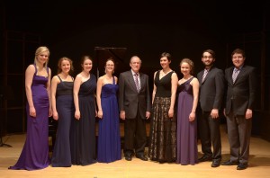 Peter Janzen with finalists (l-r) Rachel Enns, Breanna Heinrichs, Anna Bigland-Pritchard, Rebecca Klassen-Wiebe, Deidra Borus, Ashley Fredette, Josiah Brubacher, and Sean Goerzen.