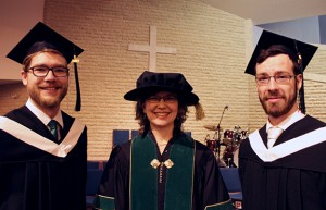 President Cheryl Pauls with Scott Sawatzky (left)  and Justin Rempel