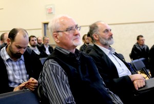 Dr. John J. Friesen, Professor Emeritus of History and Theology at CMU, listens during a presentation honouring his work with Hutterites in southern Manitoba.