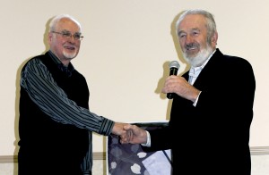 Arnold Hofer, pastor of the Acadia Hutterite Community near Carberry, MB, thanks Dr. John J. Friesen, Professor Emeritus of History and Theology at CMU, for his work among the Hutterites.