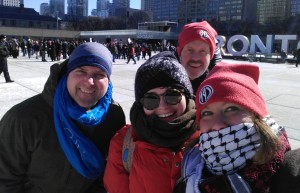 ‘CPT has always been part of my peace and justice journey,’ says Rachelle Friesen (CMU ‘07), pictured here with fellow CPTers at a rally in Toronto.