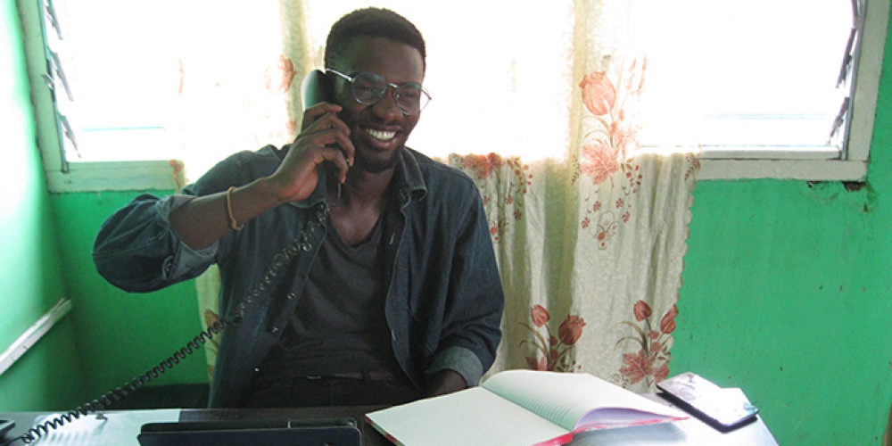 Emmanuel Allieu at Radio Gurune in Bolgatanga, Ghana.