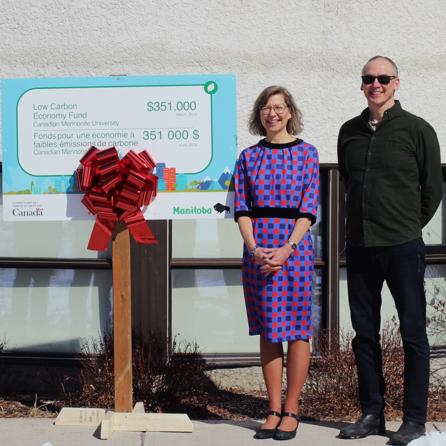 CMU President Cheryl Pauls with Rob Froese, project manager for the Poettcker Hall renovation initiative