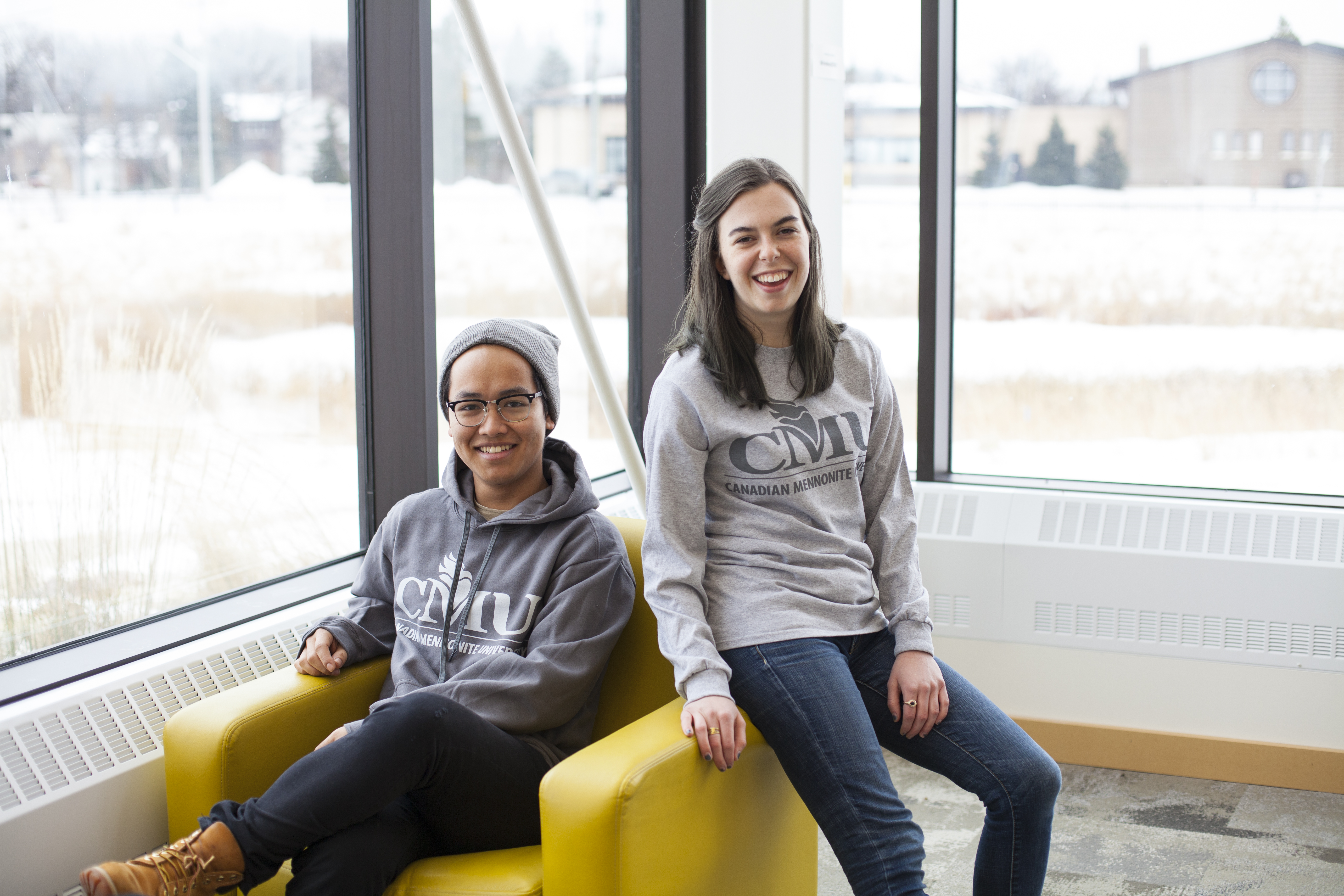 CMU students pose in the library