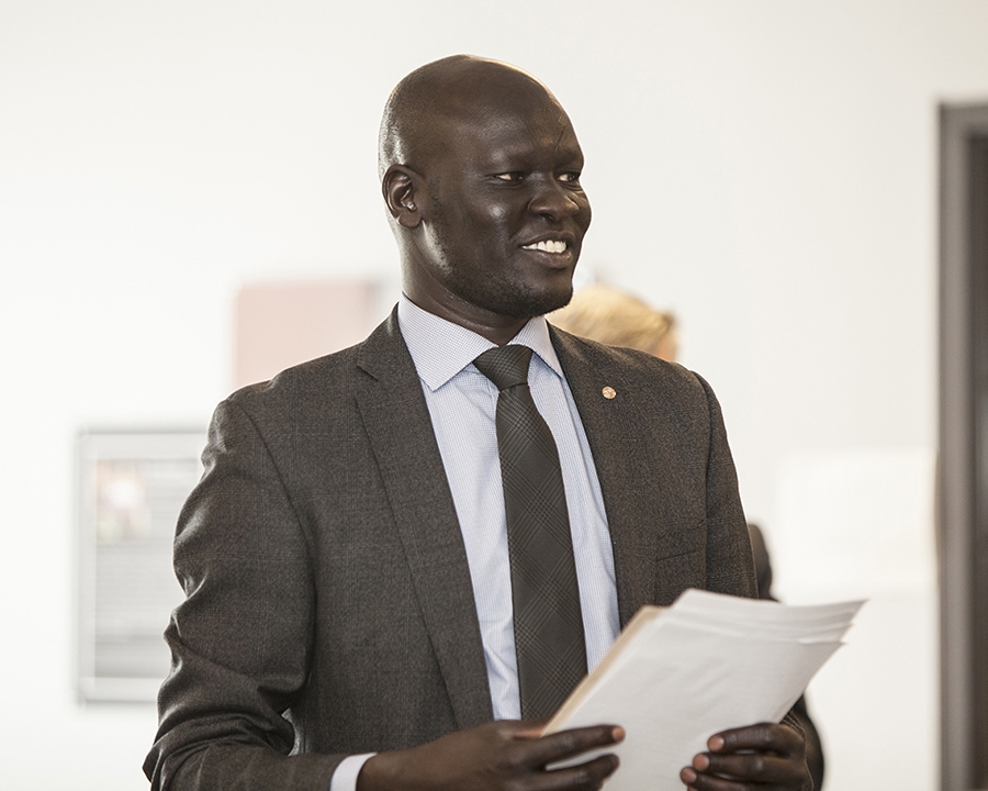 David Atem gives an inspirational message to the 2017 graduates of Menno Simons College. David Atem gives an inspirational message to the 2017 graduates of Menno Simons College.