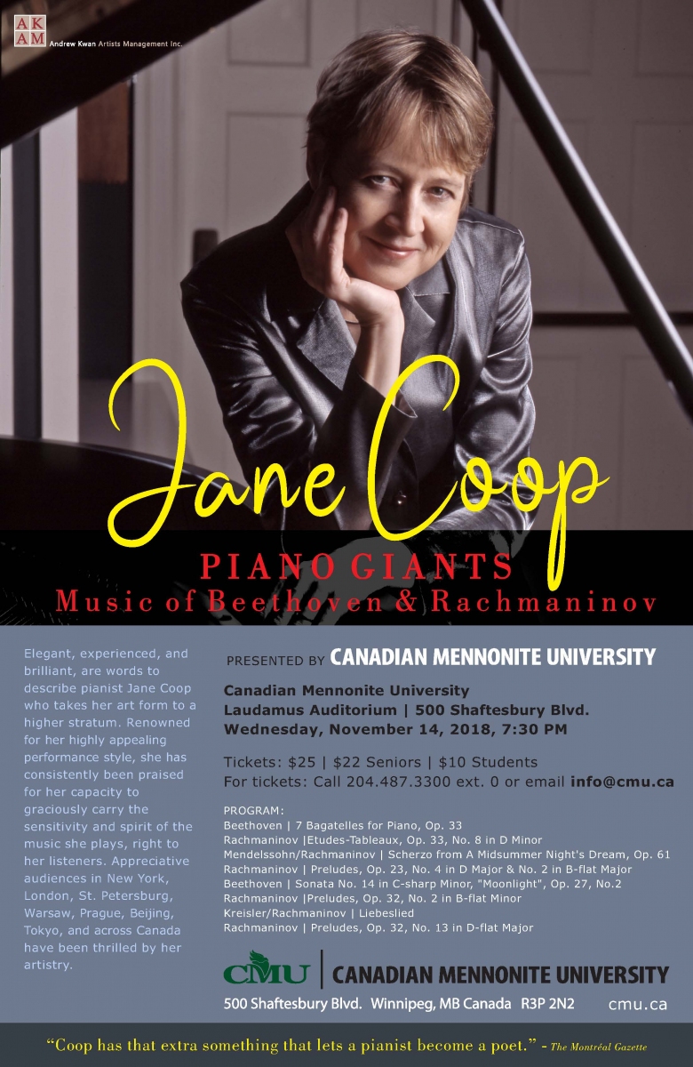 Celebrated Canadian pianist to give concert at Canadian Mennonite University