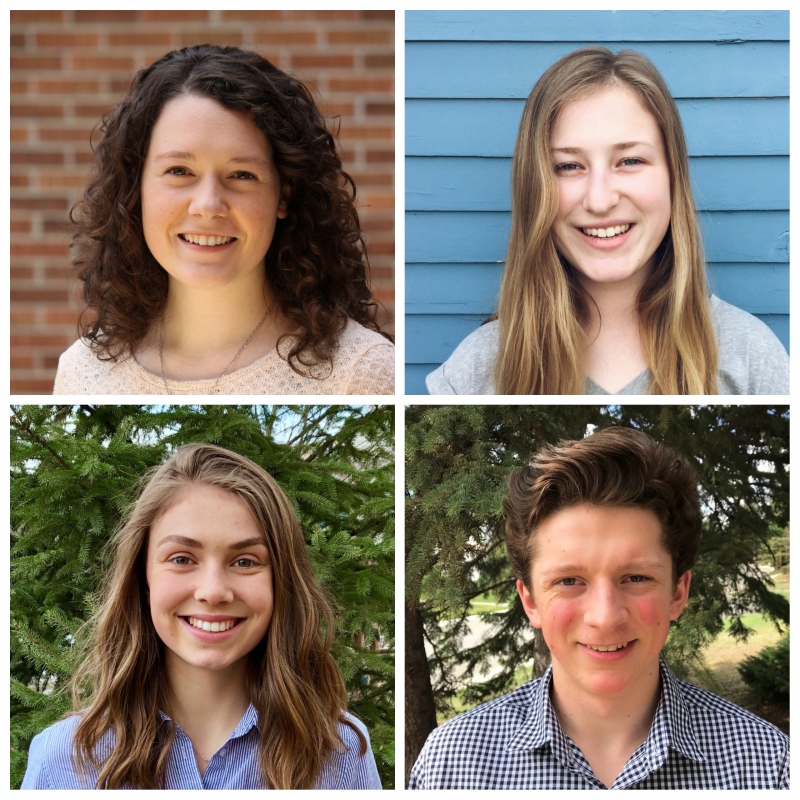 2018's Leadership Scholarship winners: (clock-wise from top left) Katherine Ulrich, Johanna Klassen, Levi Klassen, and Annika Loeppky, 