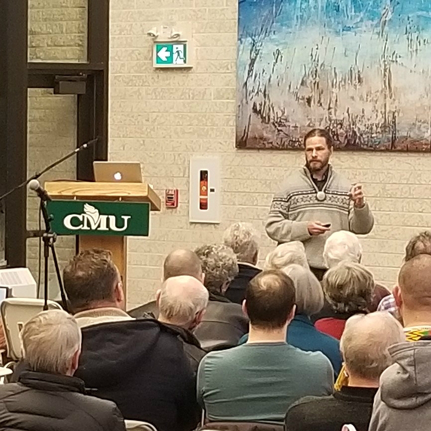 Dr. Dennis R. Venema presents to a full audience at the February 6 public lecture titled "Fearfully and Wonderfully Made? Adam, Eve, and Evolution"