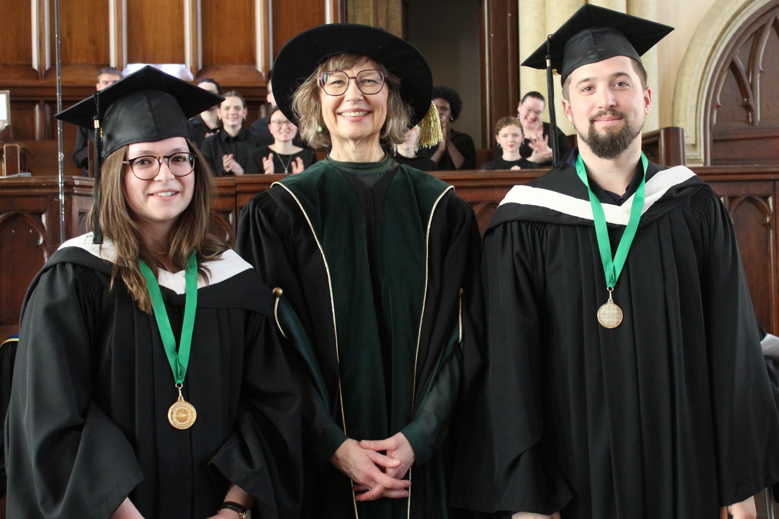 2025 Presidents Medal recipients Hannah Peters and Philemon Walder with Cheryl Pauls