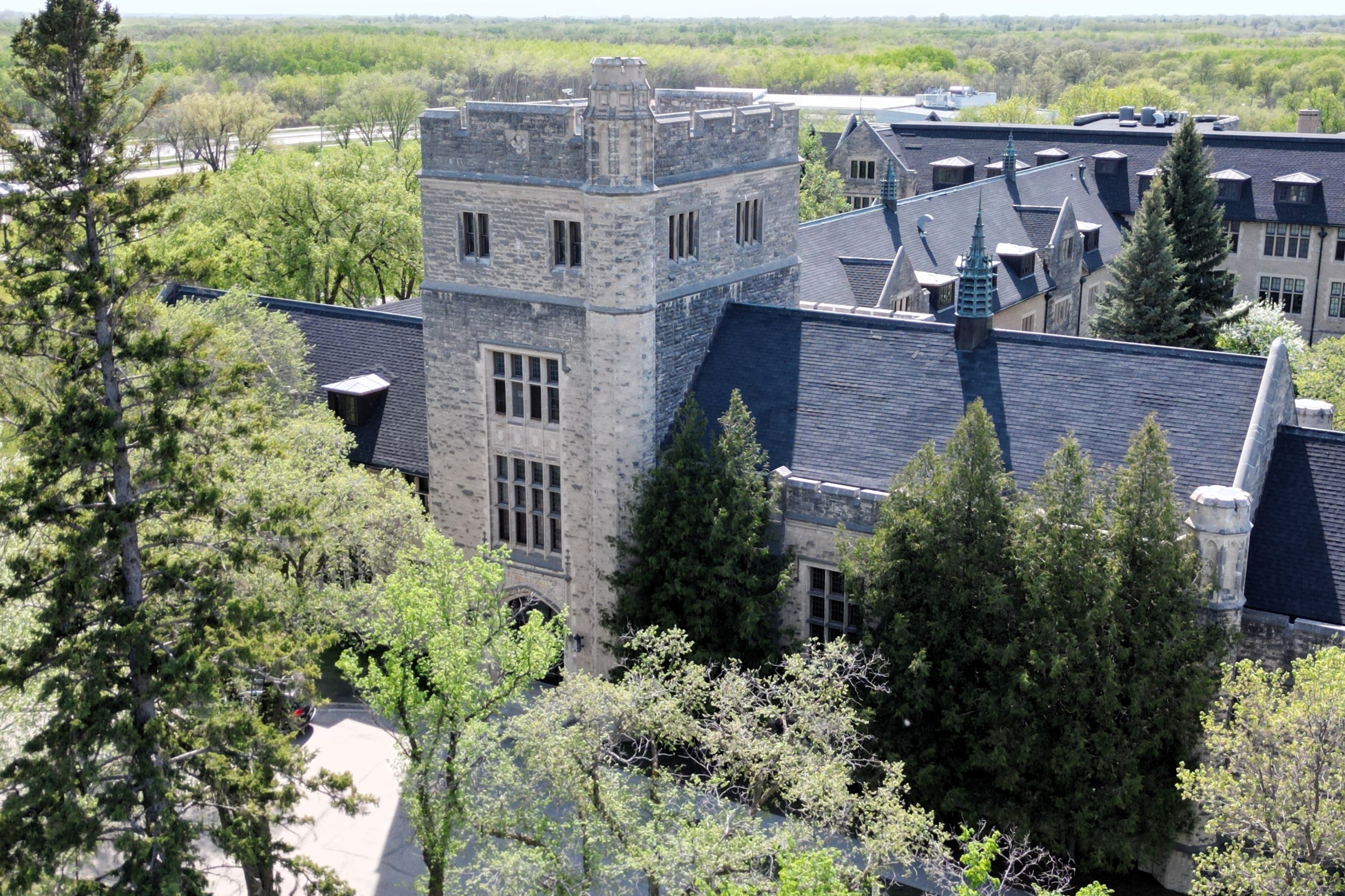 Aerial photo of Assiniboine Castle