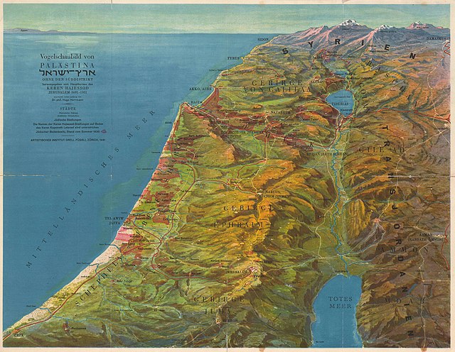 Bird's eye view old style map of Palestine