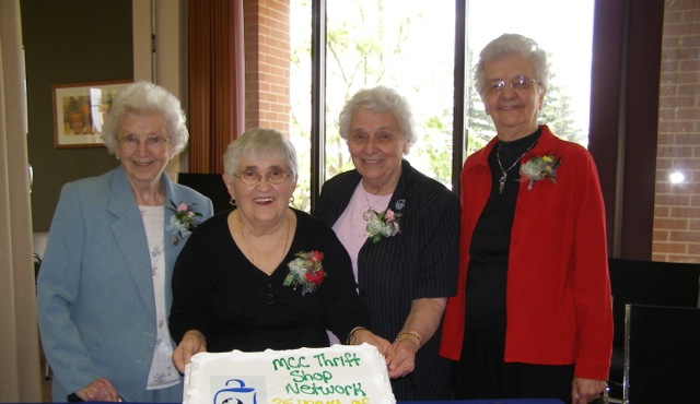 Linie Friesen, Selma Loewen, Susan Giesbrecht, and Sarah Stoesz started the first MCC thrift shop in 1972.