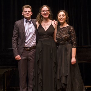 Verna Mae Janzen Music Competition winner Anneli Loepp Thiessen center) with second place winner Emma Heinrichs and third place winner Nolan Kehler.