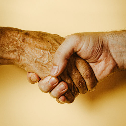 Two people of different skin colours shaking hands