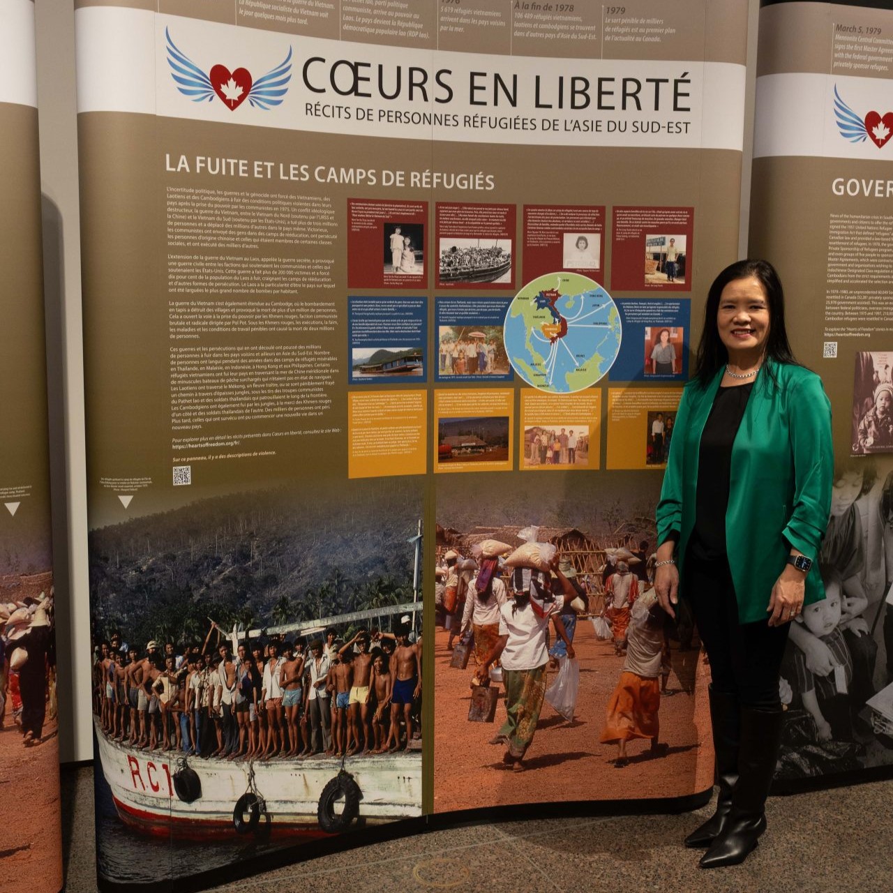 Stephanie Stobbe with the Hearts of Freedom exhibit