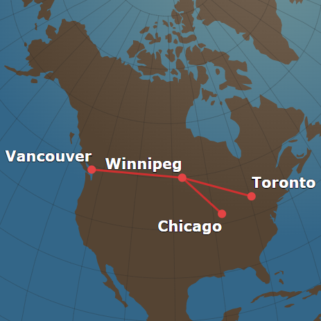 Map of Canada, showing Winnipeg, Manitoba