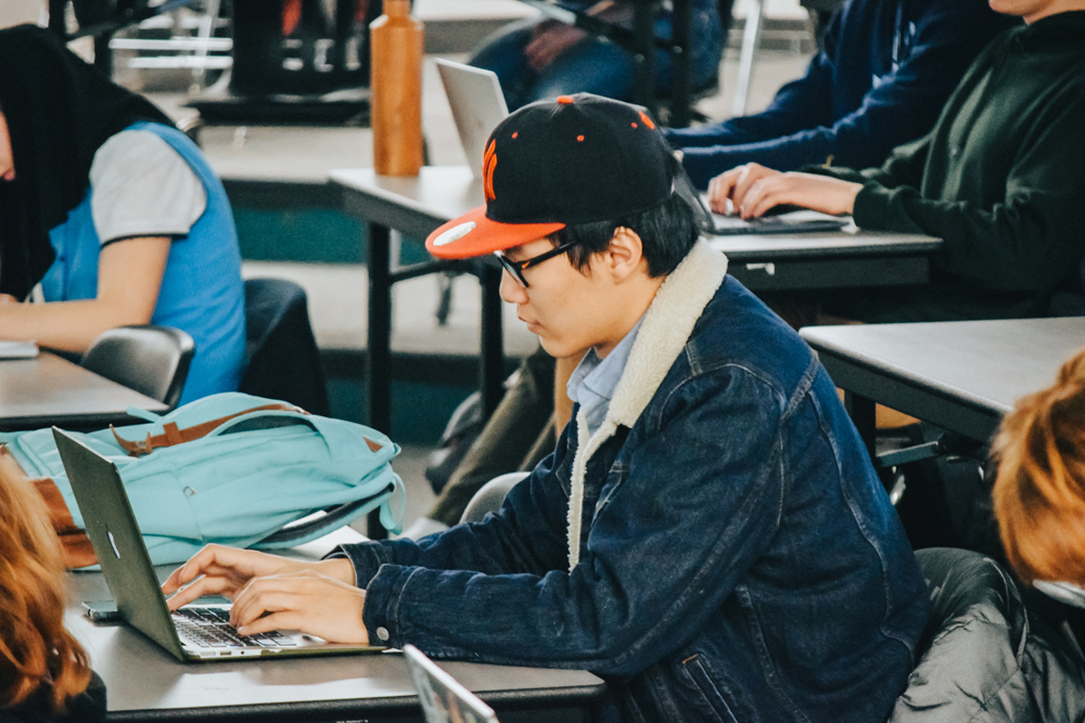 Student working on a laptop