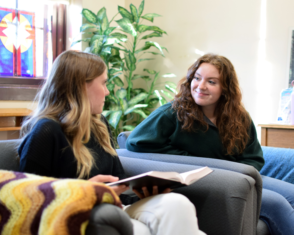 Students sit in the prayer room