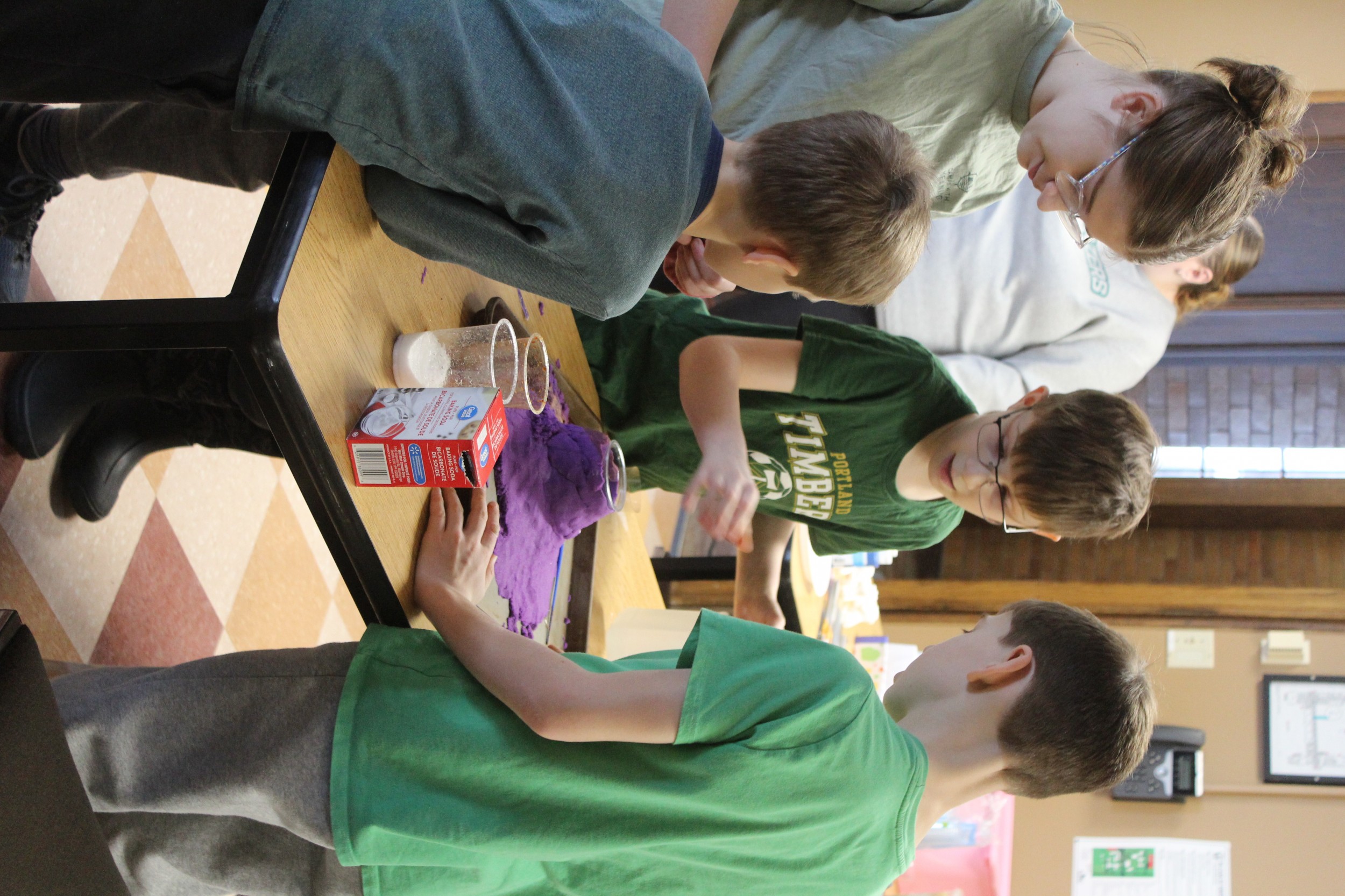 Children put together a volcano